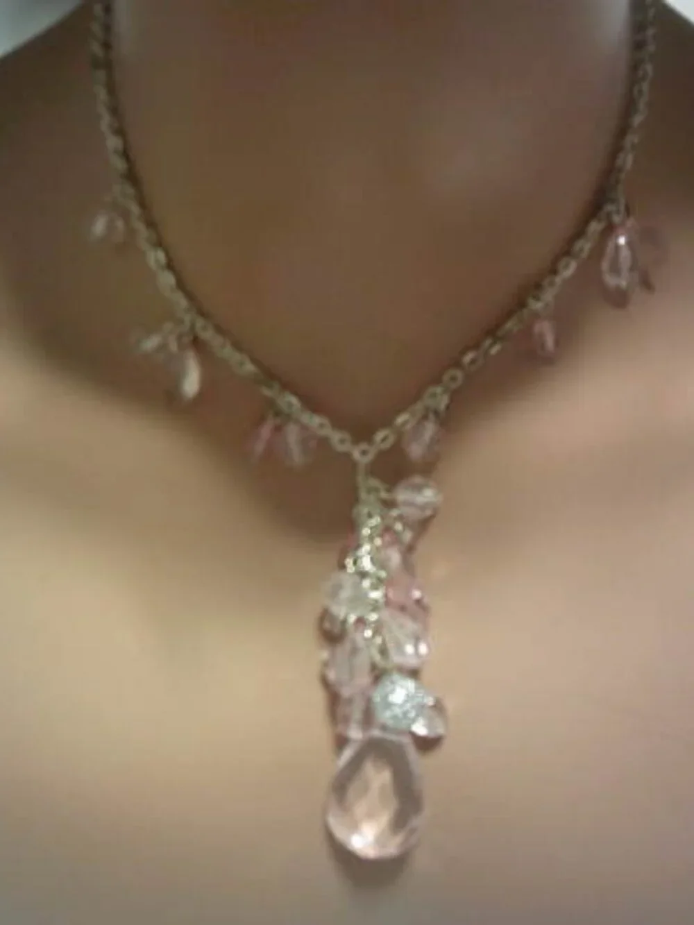 NEW PALE PINK FASHION NOVA TEARDROP DANGLE NECKLACE SILVER ADJUSTABLE CHAIN JEWE